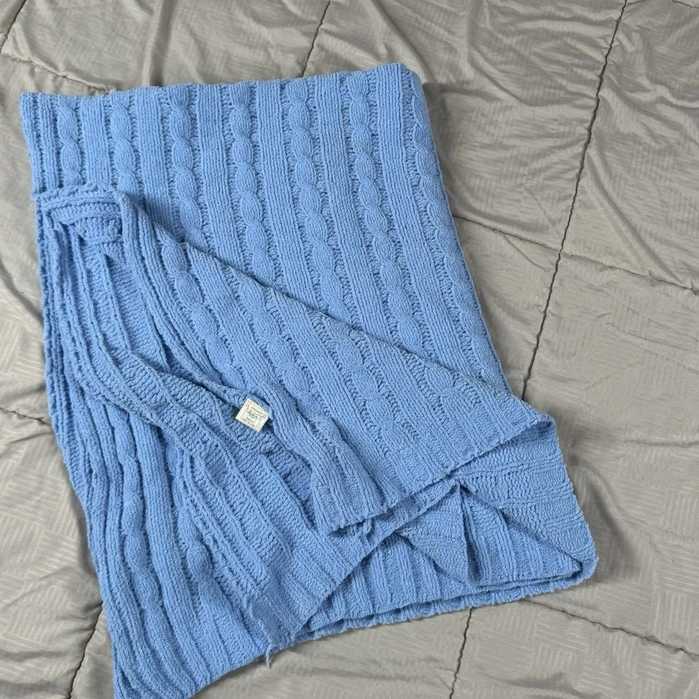 Nordstrom Baby Blue Soft Chenille Cable Knit Crib Security Lovey Blanket 30x40